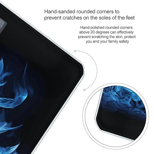 Blue Flame Scale for Body Weight Safe Rounded Corners Tempered Glass Digital Bathroom Scale LED Display 400lb Capacity Weight Scales with High Precision Sensors