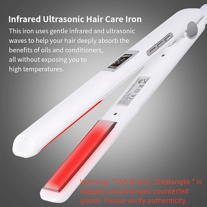 Ultrasonic Infrared Hair Care Iron Recovers The Damaged Hair LED Display Treatment Styler Cold Iron Straightener Infrared Straightener Styler (White)