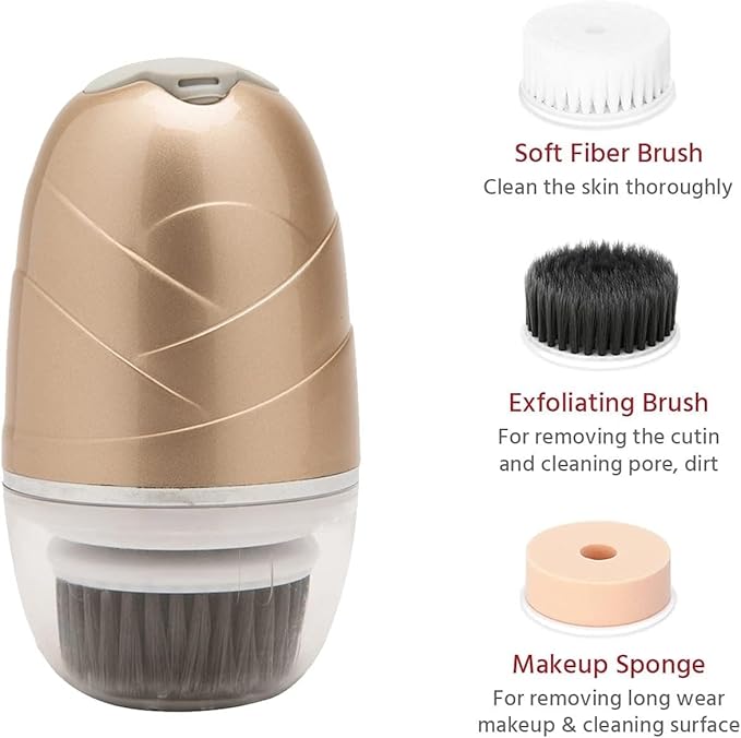 Rechargeable Face Cleaning Massager with 3 in-1 Detachable Heads 2 360 Speed Rotations IP7X Waterproof for Facial Use