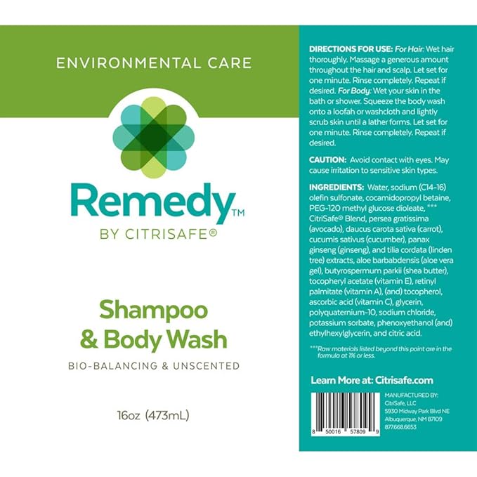 Remedy Bio-Balancing Shampoo &amp Body Wash - Body Wash and Clarifying Shampoo For Build Up - Fragrance Free - 16 oz.
