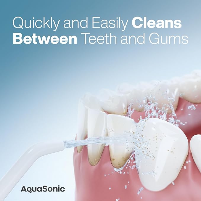 AquaSonic Aqua Flosser PRO - Rechargeable Electric Cordless Water Flosser for Teeth Gums &amp Tongue - Waterproof Modern Design 300ml Large Tank 3 Modes 6 Jet Tips Deluxe Tongue Nozzle - Optic W
