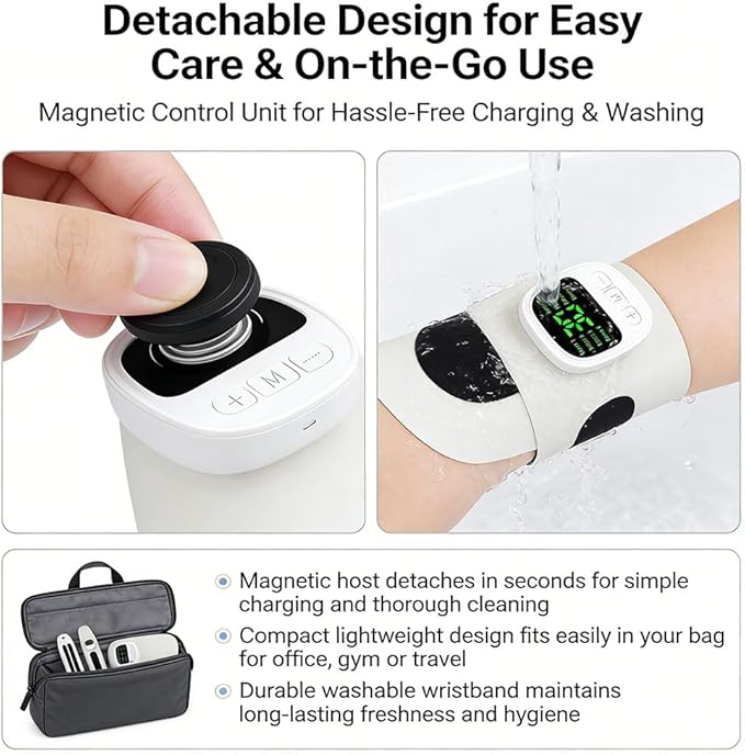 Rechargeable Adjustable Electric Wrist Massager Portable Cordless Hand Massager with Heat and Compression 10 Modes 29 Intensities Wearable Heating Pad fo Sports (White)