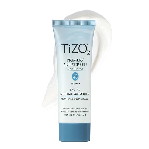 TiZO2 Facial Mineral Sunscreen and Primer Non-tinted Broad Spectrum SPF 40 with Antioxidants Sheer matte finish Fragrance-Free Oil-Free Dermatologist-recommended PA++++ 1.75 oz