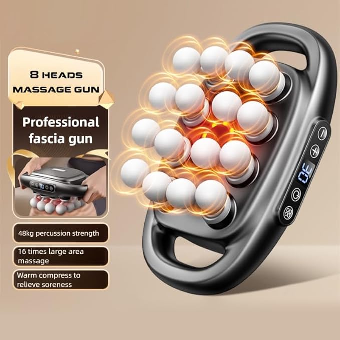 Deep Tissue Massage Gun Portable 16 Head Percussion Massager with 30 Speeds - Red Light Therapy Quiet Pistola Masajeadora Muscular for Back/Neck/Leg Pain Relief 3200mAh Battery (16-Head)