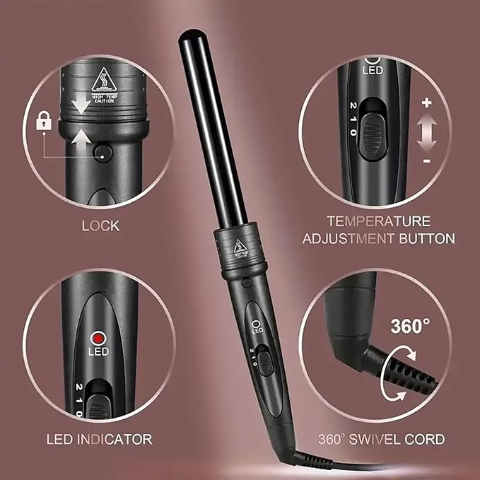 GeRRiT 3-in-1 Hair Curling Iron 3 Interchangeable Barrels and LED Display Adjustable Temp 325°F-430°F Instant Heat Hair Styling Tools for All Hair Types Black