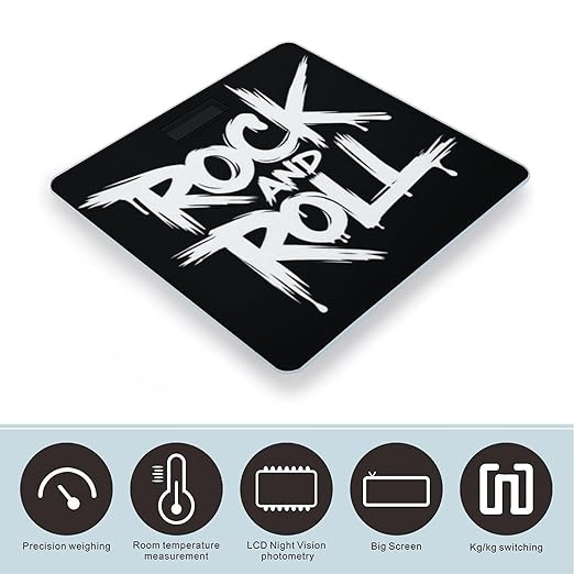 Automatic Switch Digital Bathroom Weighing Scale Smart Scale for Body Weight Black and White Rock and Roll Tattoo Print