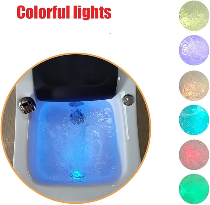 Acrylic Footbath Acrylic Pedicure Sink with Heat and Massage Colorful Lamp Footbath Spa Floor Type Foot Massage Basin for Foot Stress Relief(White)