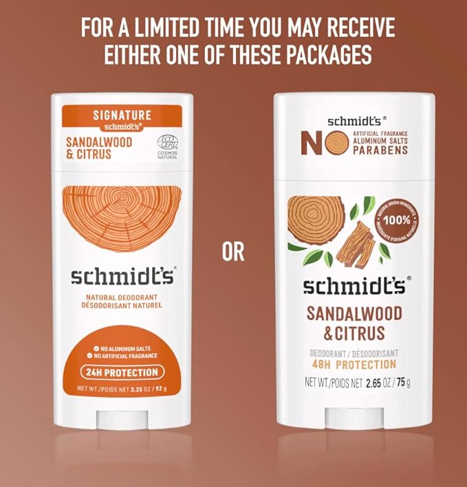 Schmidt's Aluminum-Free Vegan Deodorant Sandalwood &amp Citrus 4 Count for Women and Men with 24 Hour Odor Protection Natural Ingredients Cruelty-Free 2.65 oz