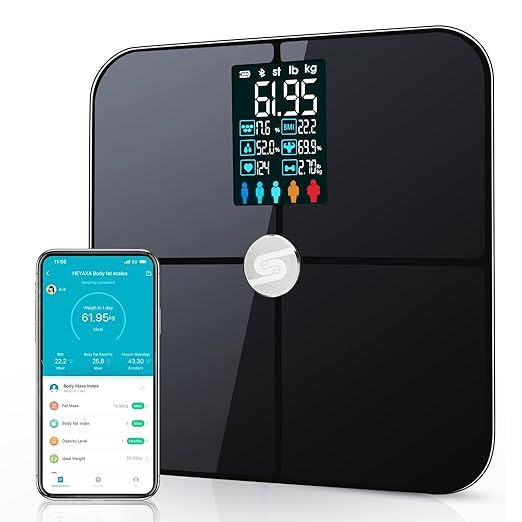 Smart Scale for Body Weight Digiatl Weight Scale with Large LCD Display 17 Body Composition Analyzer Sync to APP Bathroom Body Fat Scale for BMI BMR Heart Rate 400lbBlack.