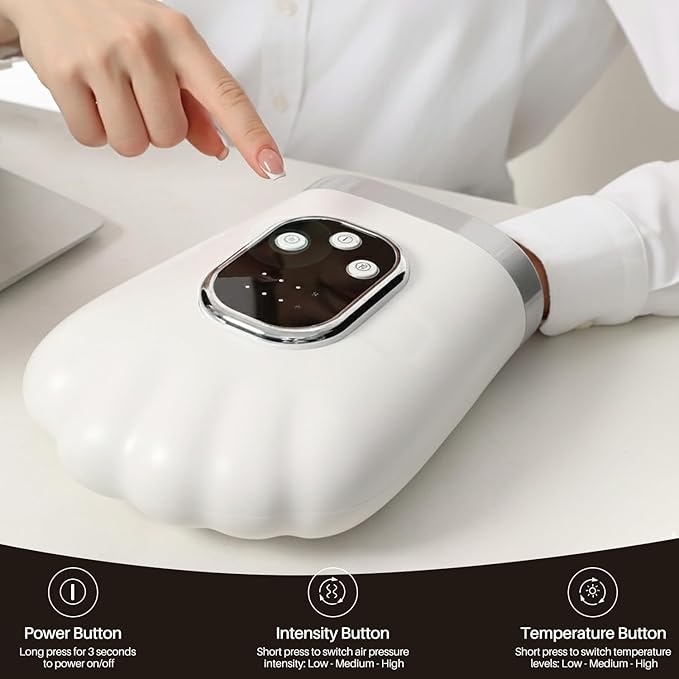 Hand Massager with Heat and Compression 3 Massage 4 Temperatures 5 Compression Models Finger Wrist and Palm Massager Ideal Gifts for Women/Men (White)