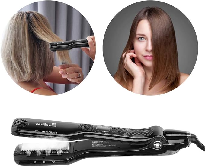 Professional Personalized Steam Hair Straightener Comb Fast Electric Steam Hair Straightener Brush with Removable Comb+Digital LCD+5 Level Adjustable Temperature+Auto Temperature Lock (Black)