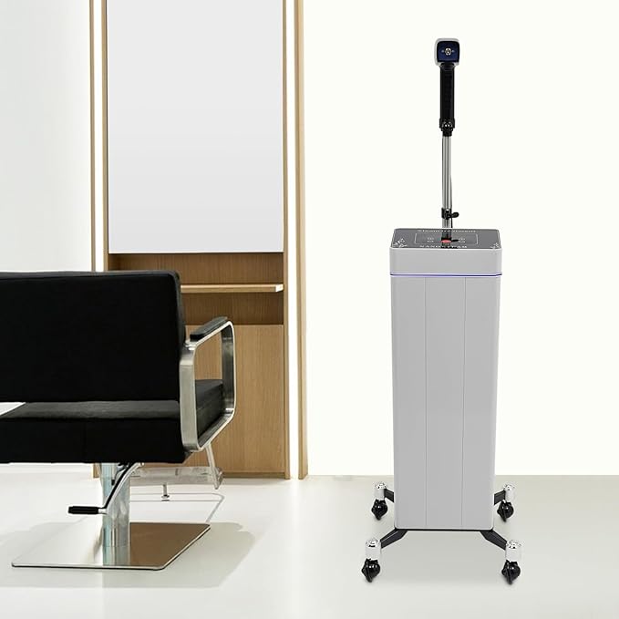 Nano Hair Steamer 1300W Multifunctional Salon Hair Steamer Adjustable Time&ampMist AmountMovable Negative Ion Blue Light Hair Care Steamer with Removable Nozzle&ampLed Light (White 1300W)