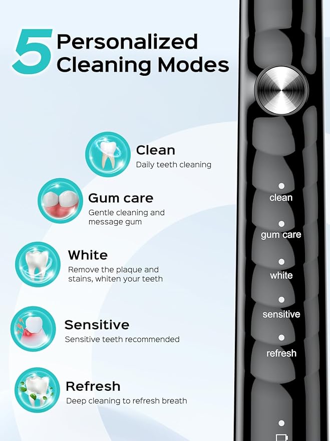 COSLUS Water Dental Flosser Tooth Pick: 10 Levels Smooth Control Portable Wireless Electric Toothbrush for Adults and Kids Rechargeable White and Black