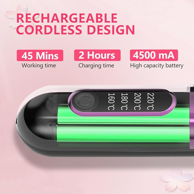 Cordless Hair Straightener Brush Portable Straightening Brush for Women Mini Negative Ion Hot Comb for Travel 30Mins Auto-Off USB Rechargeable Fast Heating 4 Temperature Settings(Black)