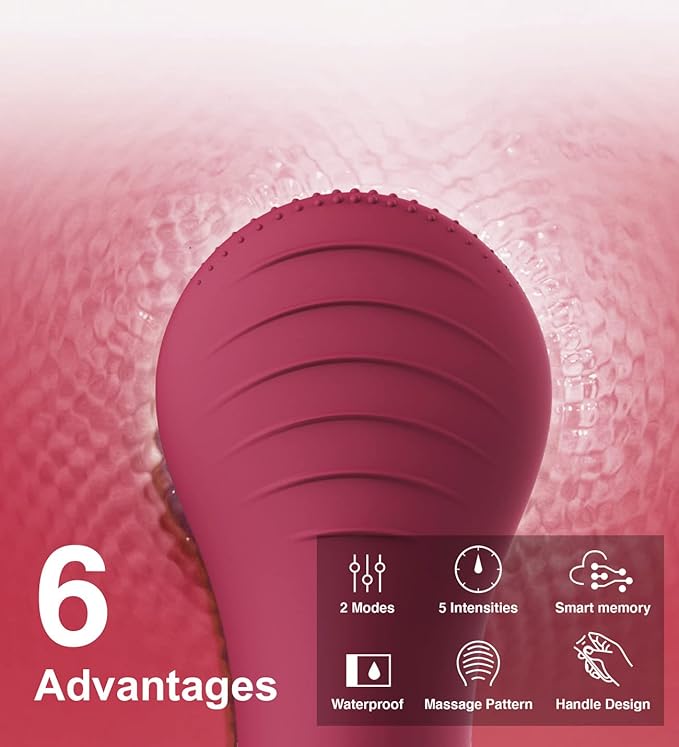 Face Scrubber NågraCoola CLIE Facial Cleansing Brush Waterproof and Rechargeable Face Scrub Brush for Men &amp Women Cleansing Exfoliating and Massaging Electric Face Wash Brush - Berry