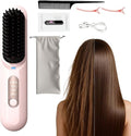Upgraded GO Brush for Short Hair 2026 New GO Brush Portable Straightener Three-Level Temperature Adjustment Ceramic Coating Fast Heating Temperature Display Hair Styling Travel Home (Pink)