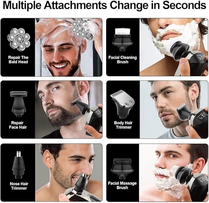 Electric Shavers for Bald Men 6 in 1 Mens Bald Head Electric Shaver Wet/Dry LED Display Faster-Charging Cordless Mens Grooming Kit