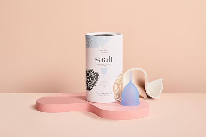 Saalt Menstrual Cup – Reusable Period Cup – Made for Comfortable Leak-Free Protection Up to 12 Hours – BPA &amp Latex Free – Includes Cup &amp Carry Bag (Small Ocean Blue)