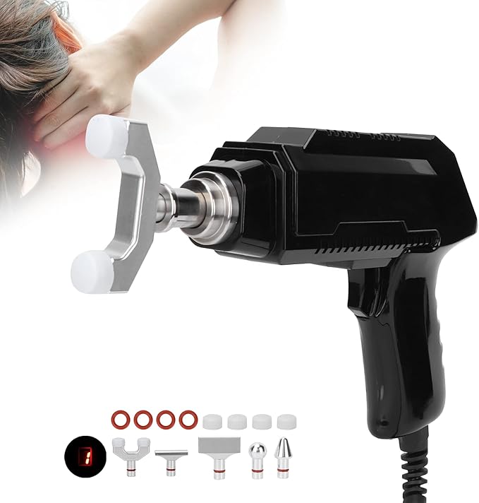 Electric Chiropractor Heat Resistant Chiropractor with 6 Levels of Regulable Force Correction Tool with Six Interchangeable Massage Heads(US)