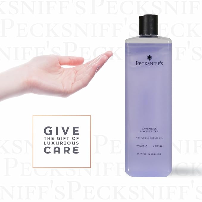 Pecksniff's 33.8 Fluid Oz Shower Gel (Lavender &amp White Tea) - Gentle Cleanser for Sensitive Skin - Moisturizing &amp Hydrating - All Natural Cruelty Free Body Wash - Vitamin B Enriched Body Wash