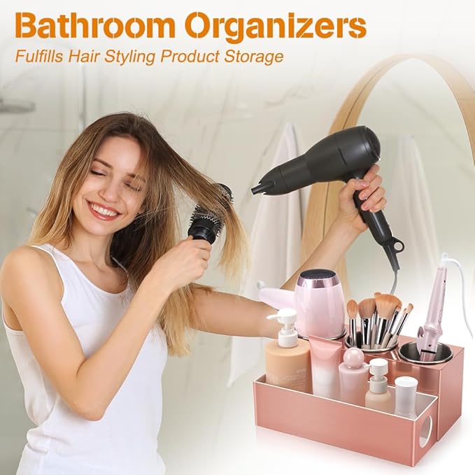 Hair Tool Organizer - Bathroom Vanity Organizers and Storage Hair Styling Accessories Hot Tools Organizer Hair Dryer Blow Dryer Curling Iron Flat Iron Hair Straightener Pink