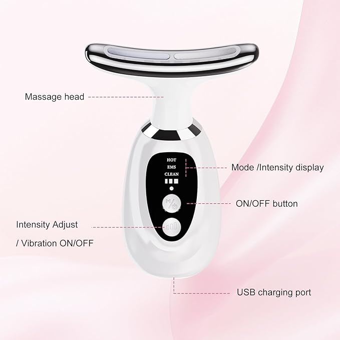 Red-Light-Therapy-for-Face and Neck-Eye-Head Massager7 Colors Skin Rejuvenation Lifting Facial Massager for ToningGlow BoostWrinkle for BirthdayChristmasMothers DayValentines Day Gifts (Pink)