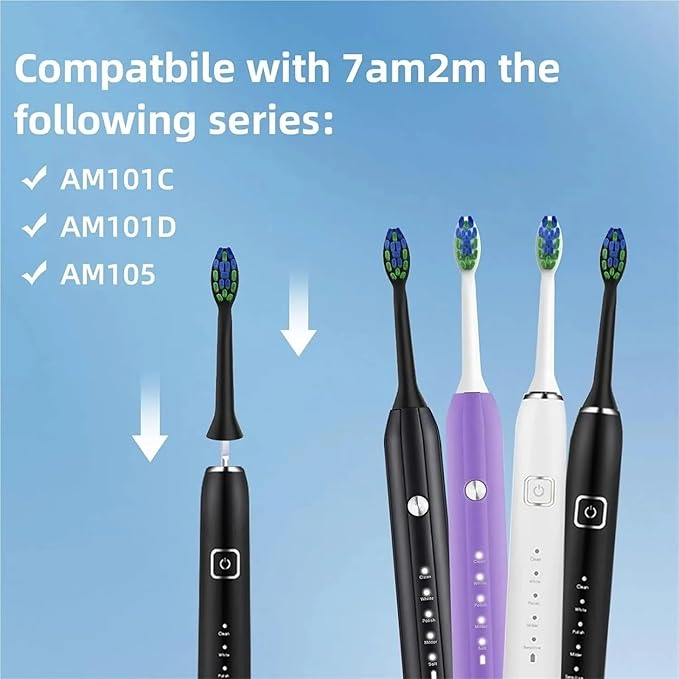 Compatible for 7am2m 10PCS Replacement Toothbrush Heads - AM101/AM105 Sonic Toothbrush Vacuum Soft Dupont Bristle(10PCS Black)
