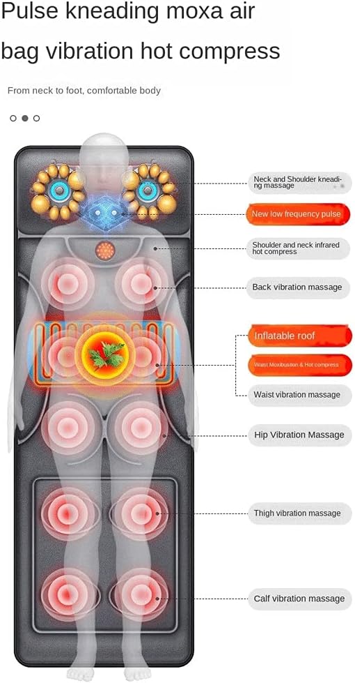 Full Body Electric Massage Matwith Vibration Motors Heating PadBody Massager Cushion for NeckShoulderWaist and Backshiatsu Massage Mattress Relieve Pain
