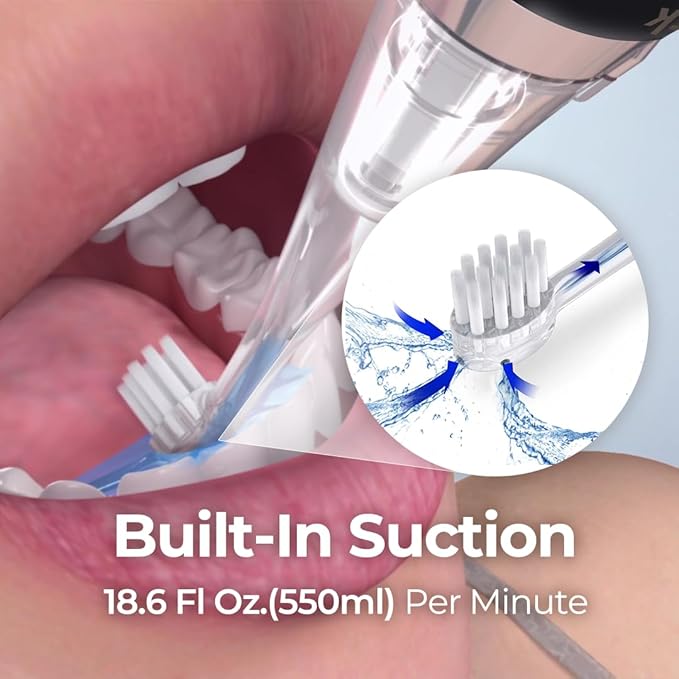 Bluereo G100 Pro Electric Suction Toothbrush with Built-in Oral Suction Sonic Vibration LED Light Portable for Dysphagia &amp Aspiration (Black/Rose Gold)
