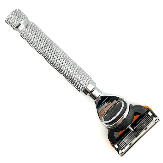 Parker 5-Blade Razor Handle Compatible with Gillette® Fusion® Cartridges – Weighted Metal Handle with Textured Grip for Smooth Tug-Free Shaving | Luxury Men’s Gift | 1 Cartridge Included (CHROME)