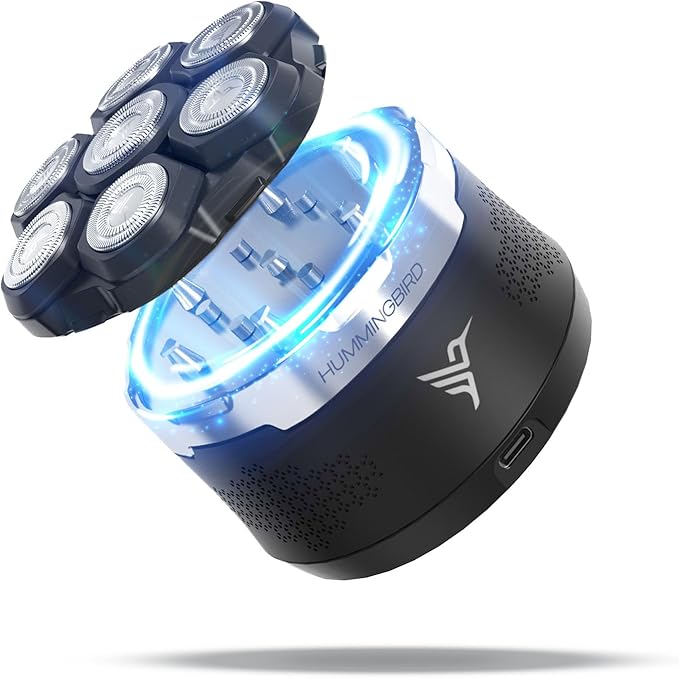HUMMINGBIRD MK13 Premium Head Shaver - 7 Blade Electric Razors for Men Cordless USB-C Rechargeable Waterproof Head Shaver with Two Additional Magnetic Replacement Blades