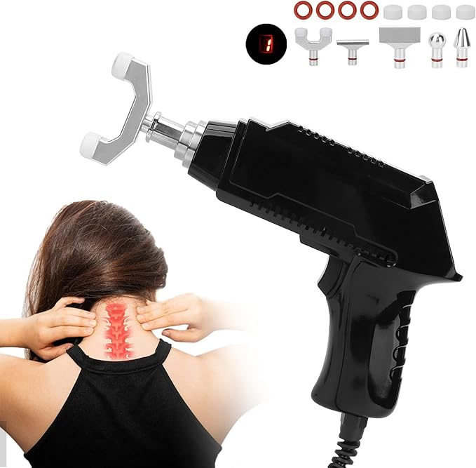 Electric Chiropractor Heat Resistant Chiropractor with 6 Levels of Regulable Force Correction Tool with Six Interchangeable Massage Heads(US)