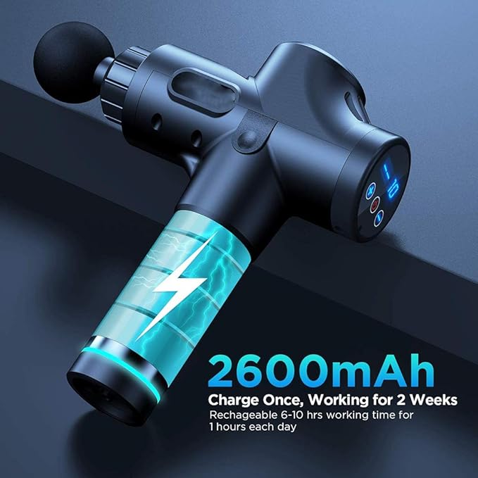 Deep Tissue Muscle Massage Gun Portable Electric Massager Ultra-Quiet 30-Speed Optional Mode with 6 Massage Heads and LCD Touch ScreenB