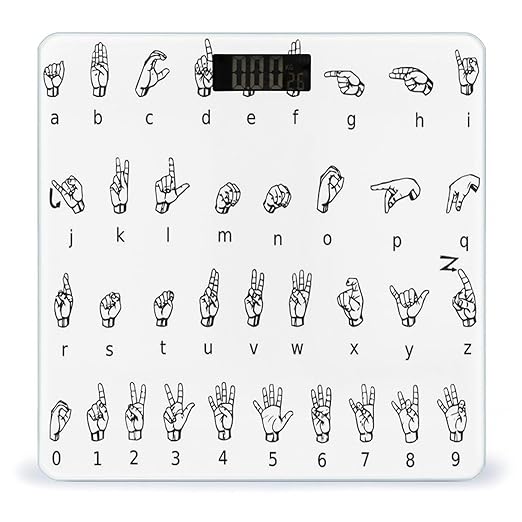 Sign Language Alphabet Scale for Body Weight Highly Accurate Digital Bathroom Body Scale Digital Bathroom Scales for People Anti-Slip Large LCD Display Smart Scales