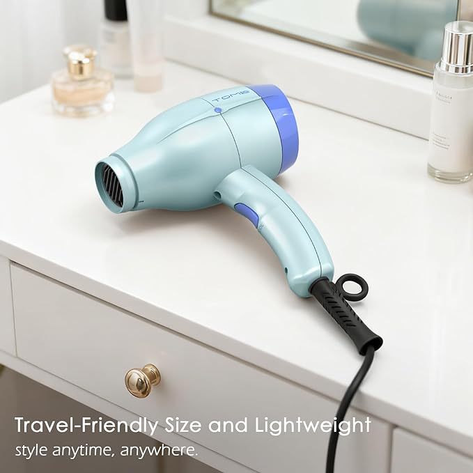 TOME Hair Dryer with Diffuser 1875W Ionic Blow Dryer with Comb Attachment and Concentrator for Home Use Fast Drying with Cool Shot and 2 Heat &amp 2 Speed Settings 125V Blue