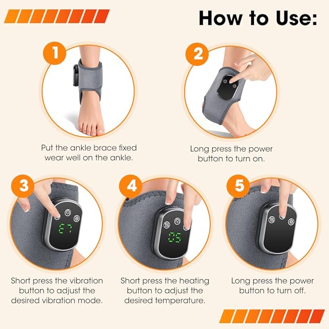 3 in 1 Foot Massager with Heat Red Light Triple Therapy Cordless Portable Ankle Massager 3 Vibration Modes 3 Heat Levels 5 Intensity Levels for Circulation Plantar Fasciitis (Pack of 1)