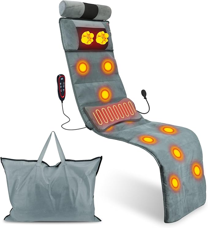Full Body Massage Mat with Heat Multiple Modes Vibration Massage Pad Neck Massager Lumbar Pillow Massage Mats for Full Body with 10 Vibration Motors 3 Timers for Home Office Use