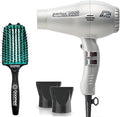 Parlux 3800 Eco Friendly Ionic and Ceramic Silver Hair Dryer and Miracle Large Detangling Brush Mint Green – Professional Blow Dryer and Dual Bristle Brush for Smooth Shiny Frizz-Free Hair