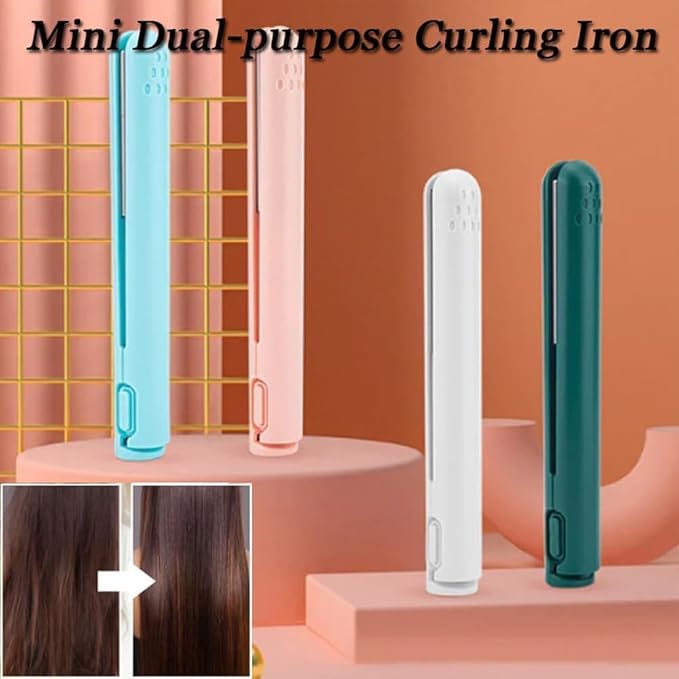 Mini Dual-Purpose Curling Iron for Short Hair 2 in 1 Hair Straightener and Curler Small Hair Straightener Travel USB Curling Wand (Orange)