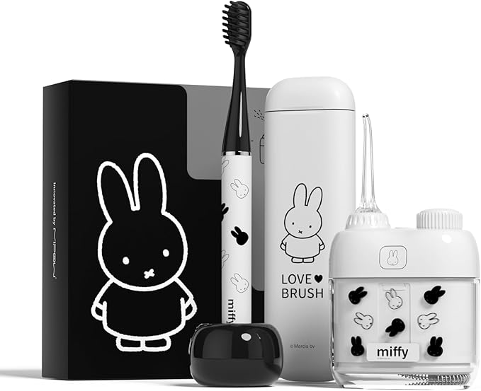 MIPOW Miffy Brush GO i4 Electric Toothbrush &amp Mini Water Flosser Combo Set Slim Rechargeable Sonic Toothbrush w/Travel Case &amp Ceramic DockOral Care Kit for Travel