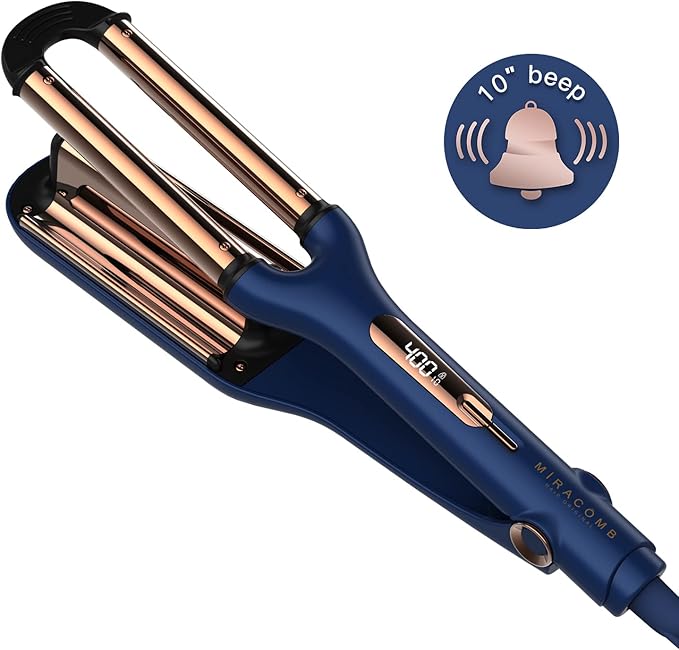 MIRACOMB Titanium Deep Waver Iron Ion Technology Digital Heat Settings Auto Off Dual Voltage (12.2 inches Wavy Hair Hair Waver)
