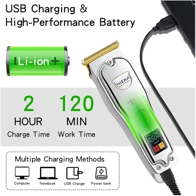 Razors Hiena HYN-008 Electric Hair Clipper Professional Hair Cutting Machine Hair Trimmer Cordless USB Rechargeable Men Beard Shaver(Glod)