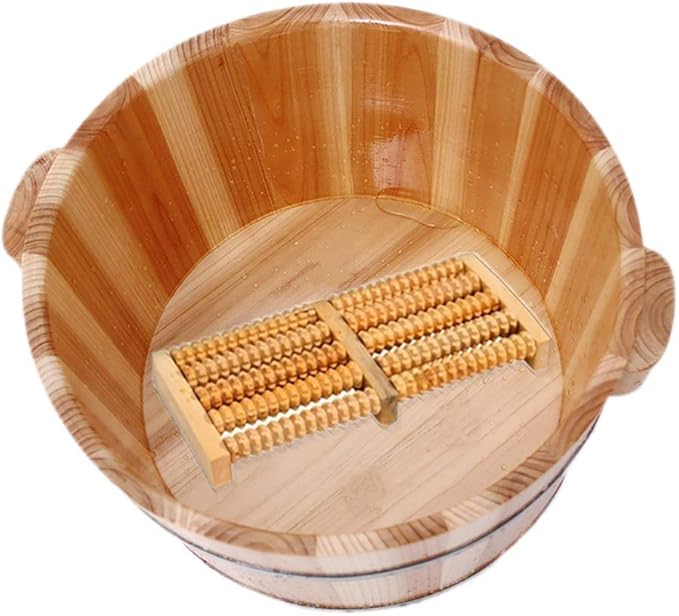 Foot Tub Wooden Foot Basin Foot Bath Barrel Fir Foot Barrel Thickened Ear Design Suitable For Families Massage Rooms Hotels Etc.40x27x32cm foot Bath Wooden Bucket Foot Spa Household Wash Ba