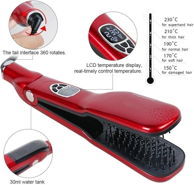 Professional Salon Steam Ceramic Hair Straightener Best 3D Ion Wet Hair Iron Straightening Brush Travel Kit Wide Hair Straightener Comb for All Women Hair Dual Voltag