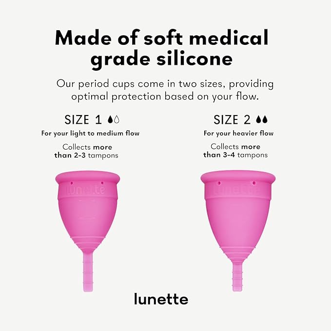 Lunette Menstrual Cup Reusable BPA Free Period Cup with 12-Hour Leak Free Comfort - Soft 100% Medical-Grade Silicone - Eco-Friendly Pad &amp Tampon Alternative – Vegan - Made in Finland - Size 1 Pink