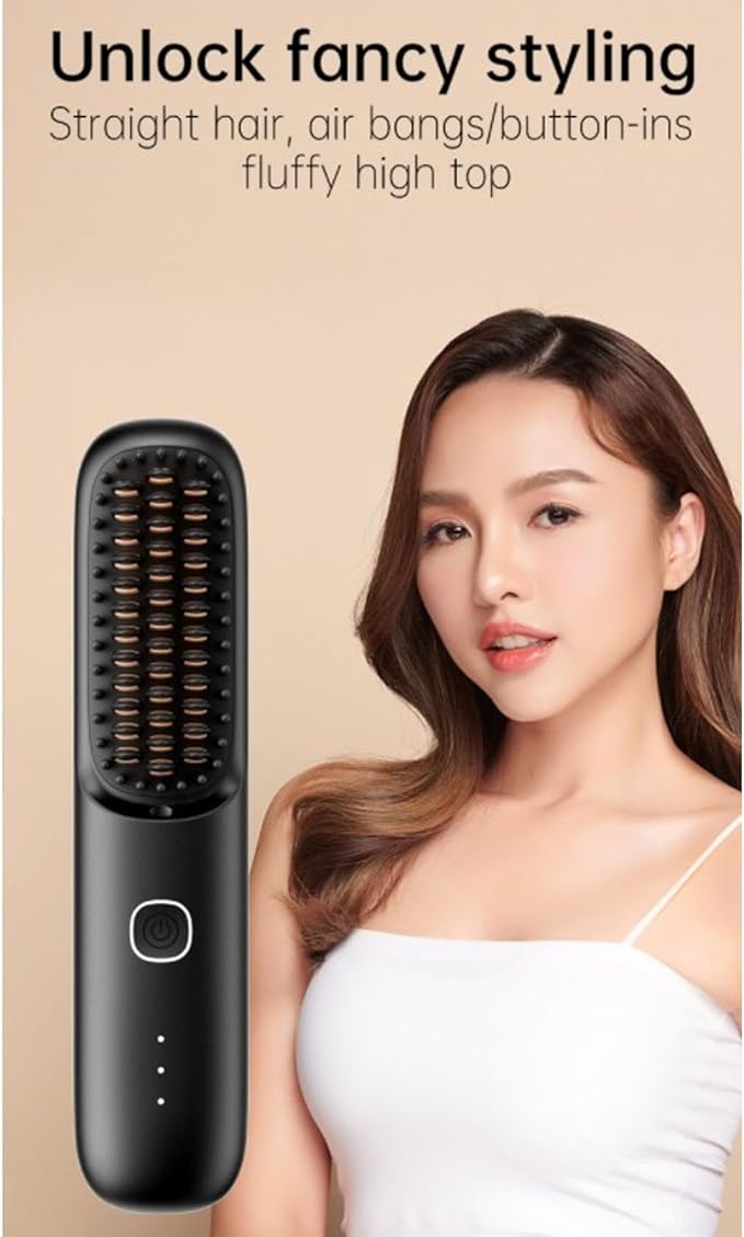 Cordless Hair Straightener Brush 2 Billion Negative Ions 3 Levels Temperature Control Portable Styling Mini Travel Hair Iron Straightener 2 in 1