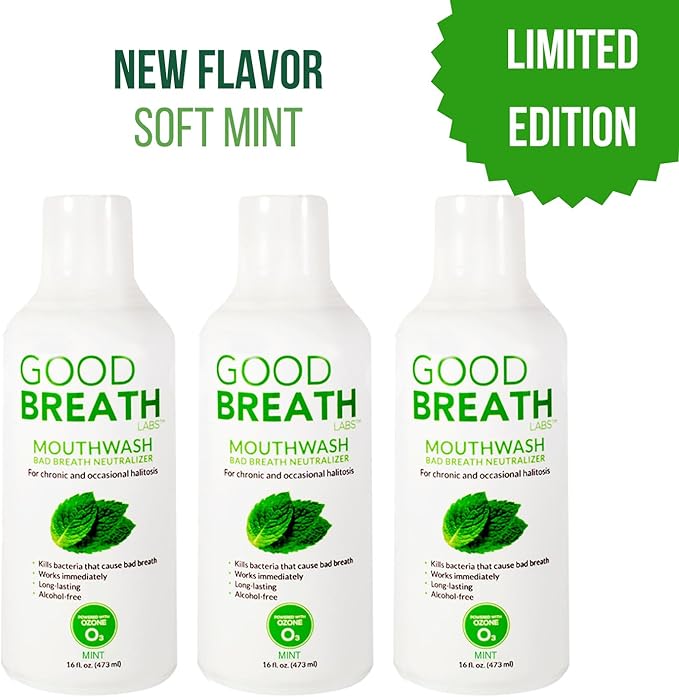 Goodbreath Mouthwash - Mint Mouth Rinse for Chronic Halitosis - New Ozone Technology Oral Rinse - Halitosis Treatment &amp Bad Breath Neutralizer - Mouthwash for Gum Diseases - Alcohol-Free | 3 Pack