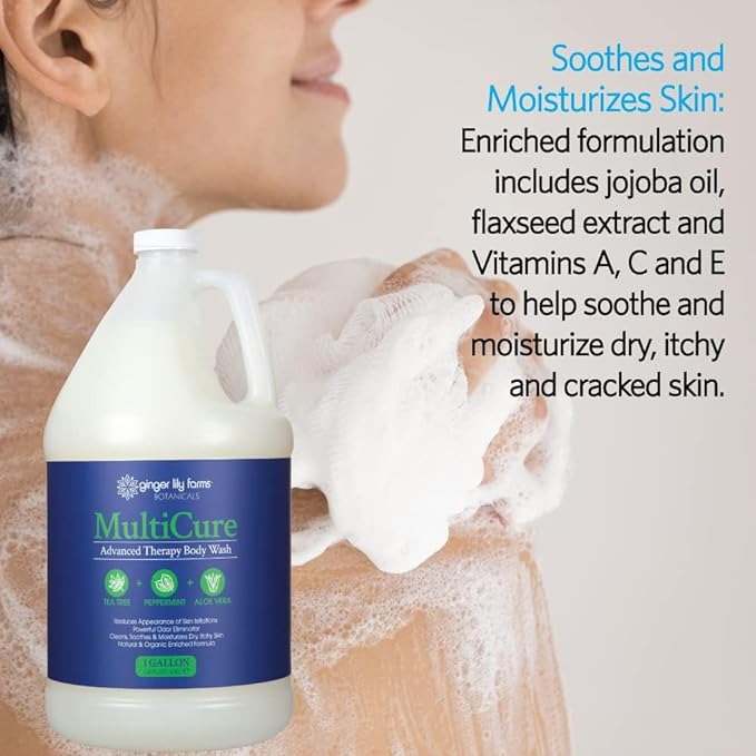 Ginger Lily Farms Botanicals MultiCure Advanced Therapy Body Wash with Tea Tree Oil Peppermint and Aloe Vera 100% Vegan &amp Cruelty-Free 1 Gallon (Pack of 4)