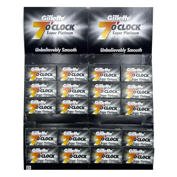 Gillette 7 O'clock Super Platinum Double Edge Safety Razor Blades (20x5) - AKA 7'Oclock Black
