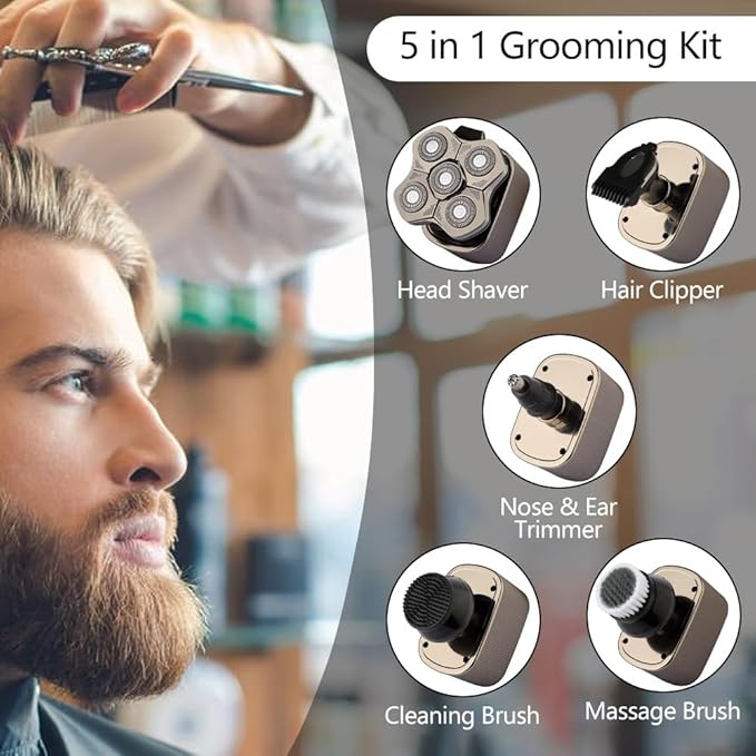 Head Shaver for Men 5 in 1 Men's Electric Shaver Beard Hair Trimmer 5D Floating Blade Head Electric Razor Multifunction Bald Head Shaving